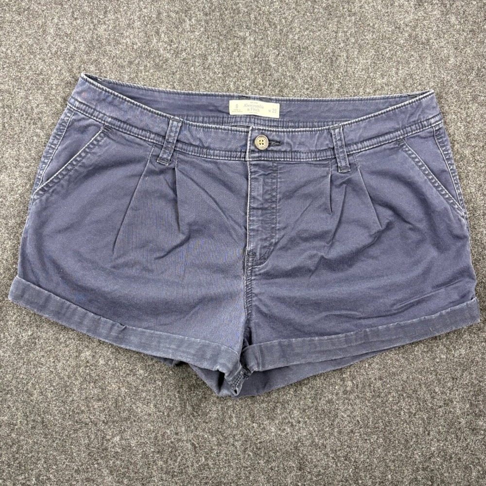 Y2K Abercrombie & Fitch Navy Blue Pleated Cuffed Chino Shorts Womens 8 W29